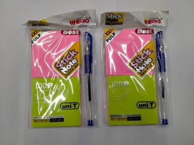 ชุดโพสอิท+ปากกาเจล มีกาวในตัว บรรจุ12ชิ้น/แพ็ค ราคา20บาท/ชิ้น