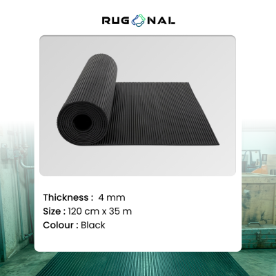 Rubber Ripped Vertikal Sheet roll Matting 4mm x 120cm x 35m, black