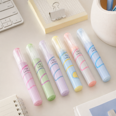 Dual Head Highlighter  ปากกาไฮไลท์ซ้อนสี 6 สี เขียนทับได้ สีไม่เพี้ยน  Eye Protection Marker
