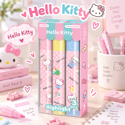 CODE:D เซตไฮไลท์ Sanrio เซต 3 ด้าม สีสันพาสเทลน่ารัก มาพร้อมลวดลาย Sanrio คิตตี้ มายเมโลดี้