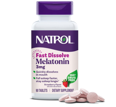 Natrol Fast Dissolve Melatonin 1 / 5 / 10 mg, Melatonin  90 Strawberry- เมลาโทนิน เม็ดอม