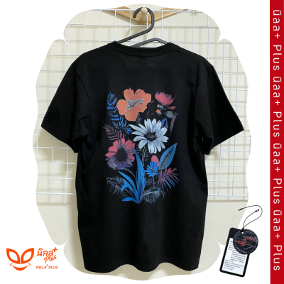 นิลลplus เสื้อยืดคอกลม T-shirt เสื้อยืดพิมพ์ลาย Flower forest ผ้าคอตตอน 100% เสื้อยืดแฟชั่น