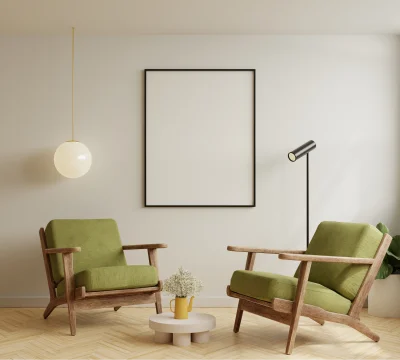 Green armchair and accessories in the room