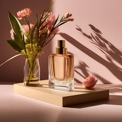 Bottle of perfume with flowers