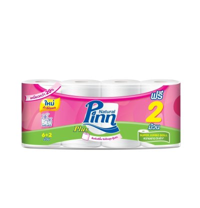 Pinn Plus พินน์ พลัส ซุปเปอร์จัมโบ้ 6+2 ม้วน