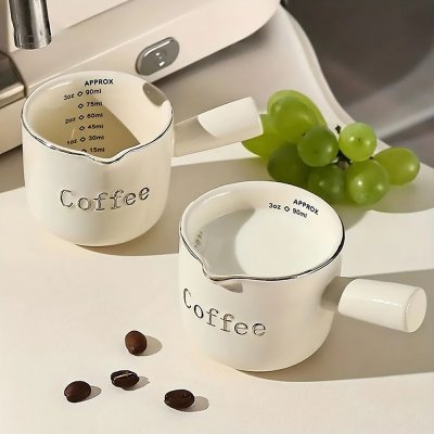 ถ้วยตวงกาแฟเซรามิก มีปากเท  Coffee Measuring Cup 90ml สำหรับชง Espresso