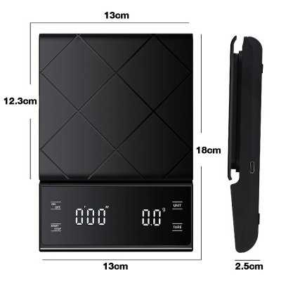 เครื่องชั่งกาแฟ Digital Coffee Scale 3kg/0.1g ตาชั่งดิจิตอล หน้าจอ LED ปุ่มสัมผัส พร้อมแผ่นซิลิโคน กันลื่น ใส่ถ่าน AAA