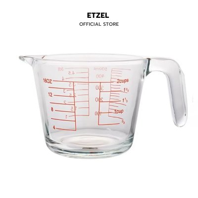 ETZEL ถ้วยตวงแก้วตวงพิมพ์สเกล  500ml เหยือกตวง แก้วอย่างหนา  ทนความร้อนสูง ทนทาน สามารถอุ่นได้