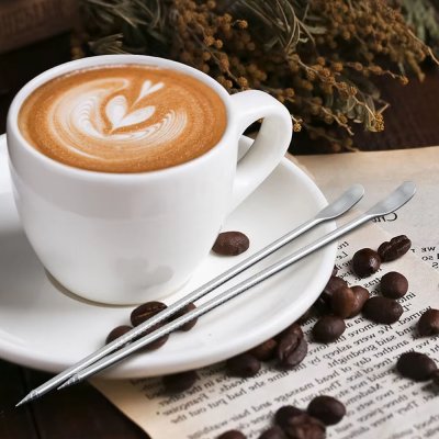 ปากกาวาดลายลาเต้ Latte Art Pen ลาเต้อาร์ต สแตนเลส ด้ามไม้ อุปกรณ์ร้านกาแฟ