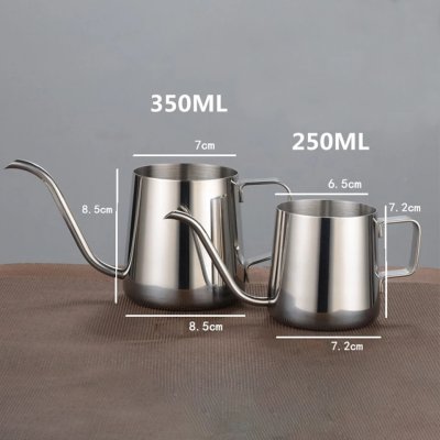 กาดริป สำหรับชงกาแฟ กาปากยาว (แบบไม่มีฝาปิด) สีเงิน 250ml / 350ml มีหูจับ แบบสแตนเลส Stainless Coffee Drip Pot