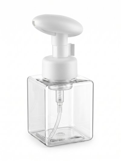 ขวดปั๊มโฟม PET 300ml. เหลี่ยม สีขาว สีใส