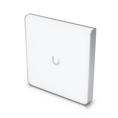 U6-Enterprise-IW : Wall-mounted WiFi 6E AP with 10 spatial streams, 6 GHz support, and a built-in 4-port switch