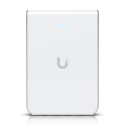 U6-IW : Wall-mounted WiFi 6 AP with 6 spatial streams and a built-in 4-port switch ideal for single-room coverage in hospitality environments