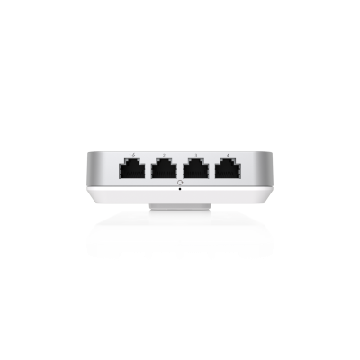 U6-IW : Wall-mounted WiFi 6 AP with 6 spatial streams and a built-in 4-port switch ideal for single-room coverage in hospitality environments