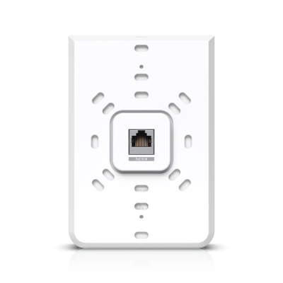 U6-IW : Wall-mounted WiFi 6 AP with 6 spatial streams and a built-in 4-port switch ideal for single-room coverage in hospitality environments