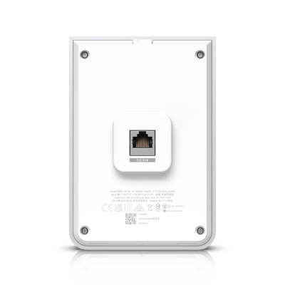 U6-IW : Wall-mounted WiFi 6 AP with 6 spatial streams and a built-in 4-port switch ideal for single-room coverage in hospitality environments