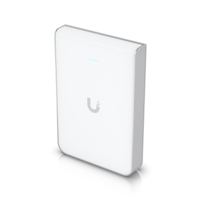 U6-IW : Wall-mounted WiFi 6 AP with 6 spatial streams and a built-in 4-port switch ideal for single-room coverage in hospitality environments