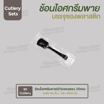 ชุด Cutlery ราคาประหยัด  ช้อนไอศกรีมพาย (ดำ) บรรจุซองใส (20mic)