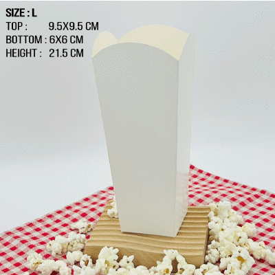 กล่องป๊อบคอร์นกระดาษอาร์ตขาว -ไม่พิมพ์ลาย