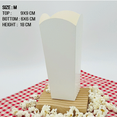 กล่องป๊อบคอร์นกระดาษอาร์ตขาว -ไม่พิมพ์ลาย