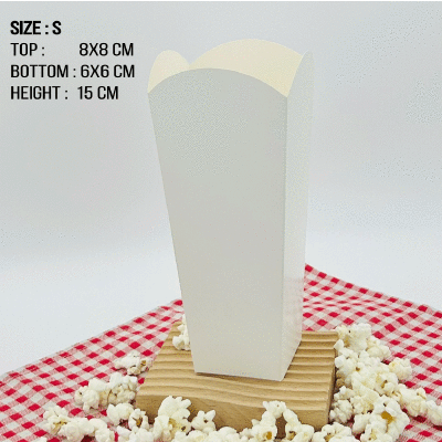กล่องป๊อบคอร์นกระดาษอาร์ตขาว -ไม่พิมพ์ลาย