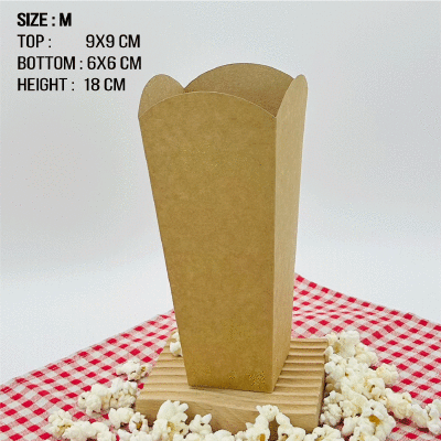กล่องป๊อบคอร์นกระดาษคราฟท์ สีน้ำตาล -ไม่พิมพ์ลาย