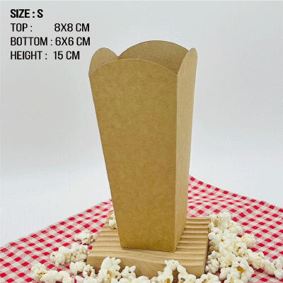 กล่องป๊อบคอร์นกระดาษคราฟท์ สีน้ำตาล -ไม่พิมพ์ลาย