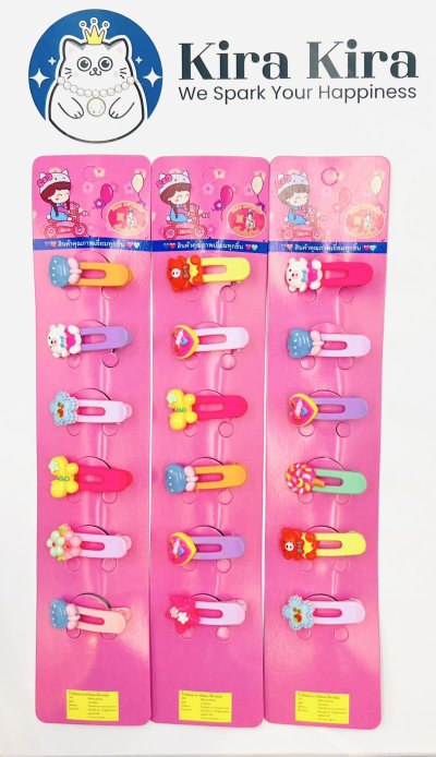 HC-303กิ๊บร่องหวานการ์ตูนคละแบบคละสี1x6ชิ้น(ขายส่ง12แผง)