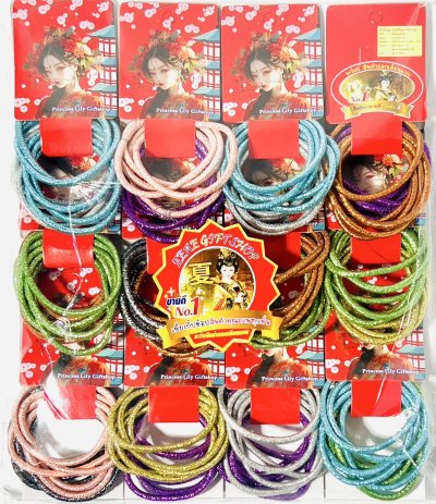 RB-215ยางรัดผมดิ้นเงินทองคละสี1x10(120เส้น)