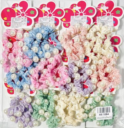 AS-1084มัดผมผ้ามุกล้อมสีพาสเทล1x2(24ชิ้นคละสี)