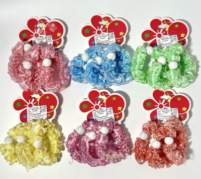 RB-127มัดผมผ้าถักมุกใหญ่1x3(คละสี36ชิ้น)