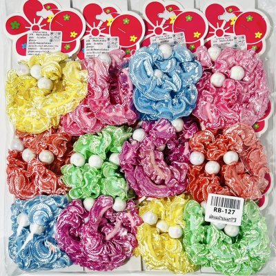 RB-127มัดผมผ้าถักมุกใหญ่1x3(คละสี36ชิ้น)