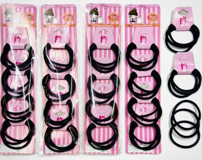 ่ยางรัดผม4มม.ดำ1x12เส้น(12 แผง=144ชิ้น)