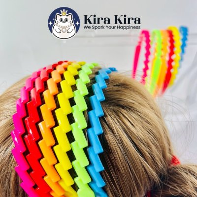 คาดผมซิกแซกเส้นคู่ สีสด (12 ชิ้น)