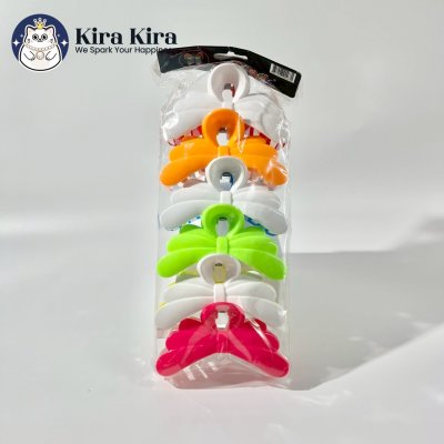 ตัวหนีบผม ลายริบบิ้น3ชั้น สีสดสลับขาว (5 ชิ้น)