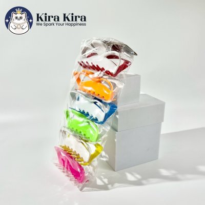 ตัวหนีบผม ลายโบว์ใหญ่ฉลุ สีสดสลับขาว (6 ชิ้น)