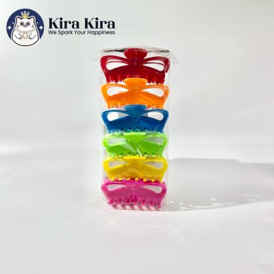 ตัวหนีบผม โบว์ใหญ่ฉลุ สีสด (6 ชิ้น)