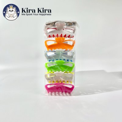 ตัวหนีบผม ลายโบว์ใหญ่ฉลุ สีสดสลับขาว (6 ชิ้น)