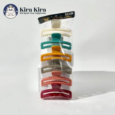 ตัวหนีบผม สี่เหลี่ยมยาวฉลุ สีหวาน (6 ชิ้น)