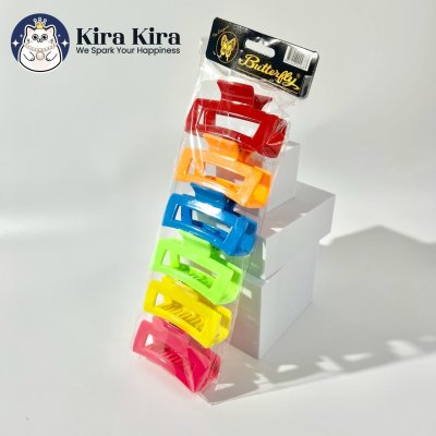 ตัวหนีบผม สีเหลี่ยมกลางฉลุ สีสด (6 ชิ้น)