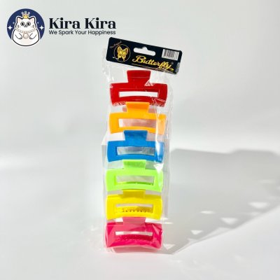 ตัวหนีบผม สีเหลี่ยมกลางฉลุ สีสด (6 ชิ้น)