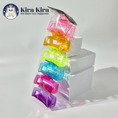ตัวหนีบผม สีเหลี่ยมกลางฉลุ สีใส (6 ชิ้น)