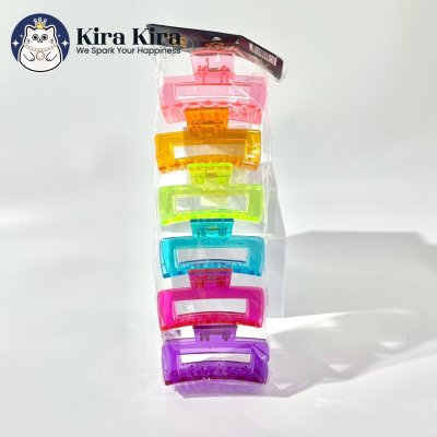 ตัวหนีบผม สีเหลี่ยมกลางฉลุ สีใส (6 ชิ้น)