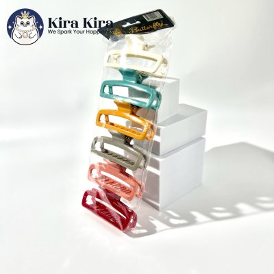 ตัวหนีบผม สี่เหลี่ยมมนฉลุ สีหวาน (6 ชิ้น)