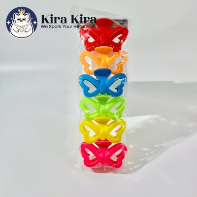 ตัวหนีบผม ลายผีเสื้อฉลุ สีสด (6 ชิ้น)