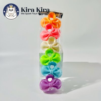 ตัวหนีบผม ลายโบว์กลม สีหวาน (6 ชิ้น)