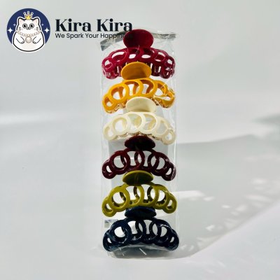 ตัวหนีบผม ลายลงกลมฉลุ สีคลาสสิค (6 ชิ้น)