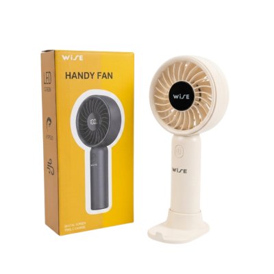 WiSE Handy Fan พัดลมมือถือ แบบพกพา พร้อมฐานวางตั้งโต๊ะ จอ LED ปรับได้ 6 ระดับ