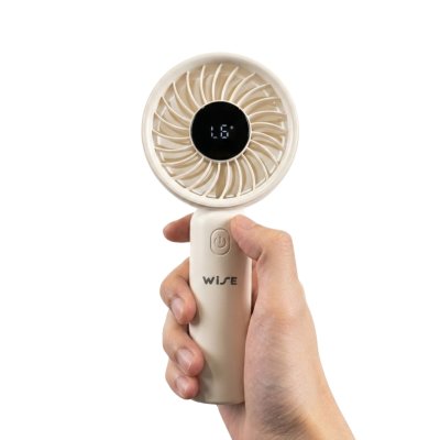 WiSE Handy Fan พัดลมมือถือ แบบพกพา พร้อมฐานวางตั้งโต๊ะ จอ LED ปรับได้ 6 ระดับ
