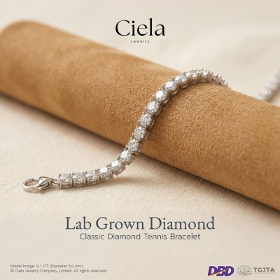 สร้อยข้อมือเพชร Tennis Bracelet เพชร Lab Grown (CVD) น้ำ 100 VVS ปรับขนาดได้ Silver | 